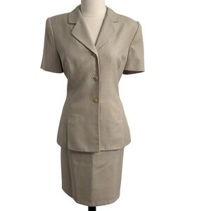 Amanda Smith Women's Short Sleeve Single Breasted Blazer Midi Skirt Set, Beige